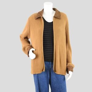 Vintage 90s Light Brown Wool Zip Up Cardigan Women's Medium